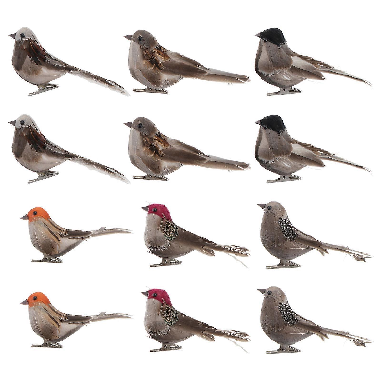 Bird Figurines Home Decor Artificial Sparrow Garden Multi-Color 12x5.5cm Scene Decoration 12Pcs