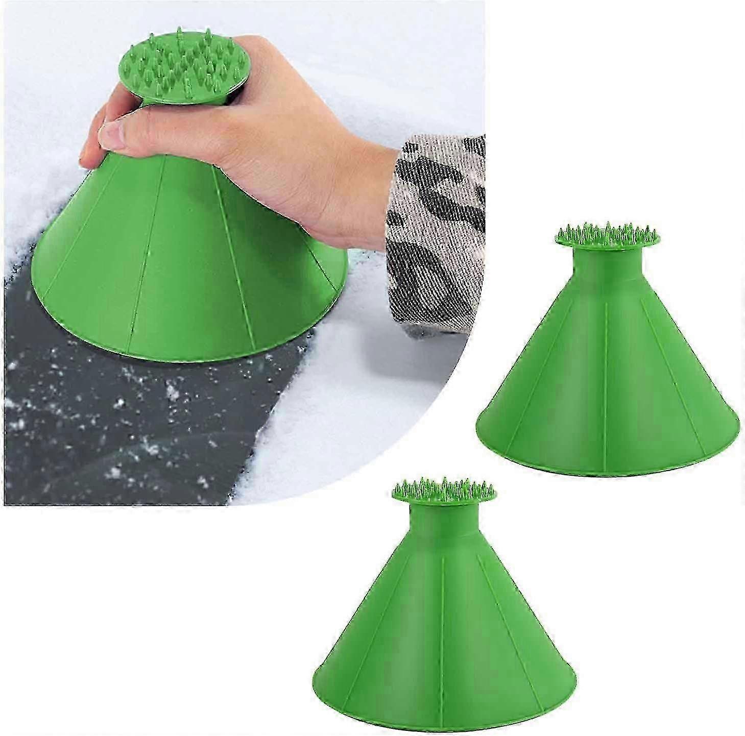 2PCS Conical Car Windshield Ice Scraper with Funnel, Frost and Snow Removal Accessories for Winter (Green)