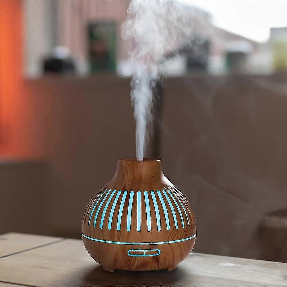 7-Color LED Mood Lights 400ML Mini Ultrasonic Aroma Humidifier with Remote Control-Brown Plug
