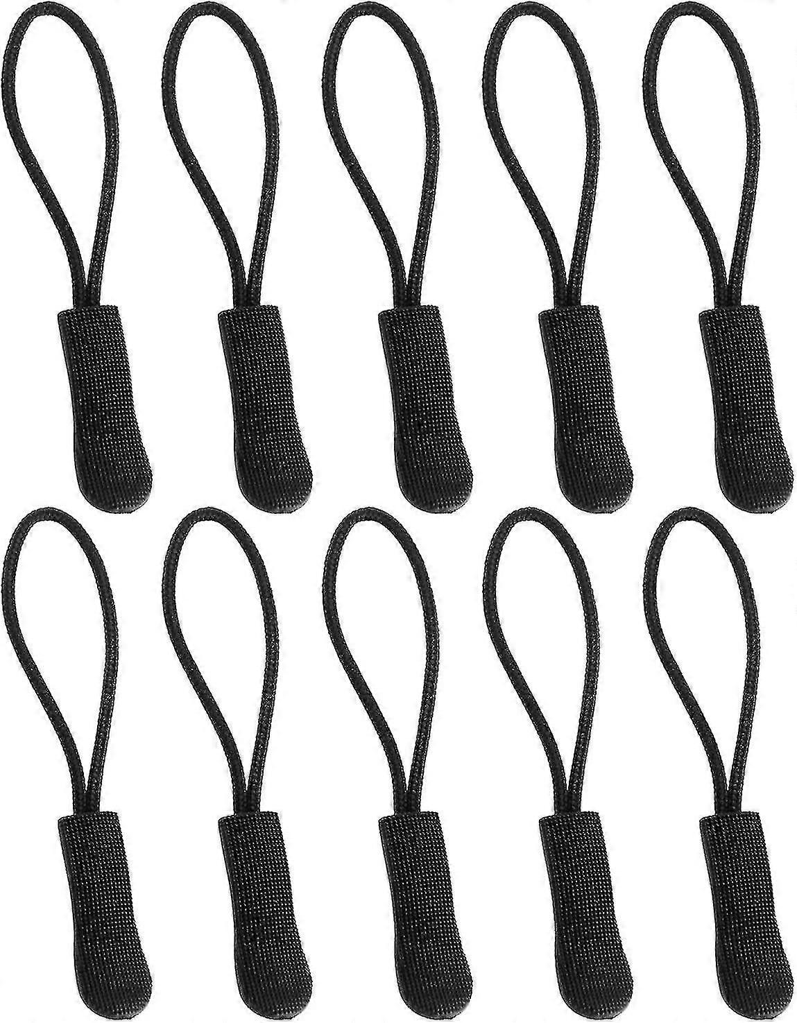 10pcs Replacement Zipper Pulls Orange Zipper Pull Cord Extender, Black