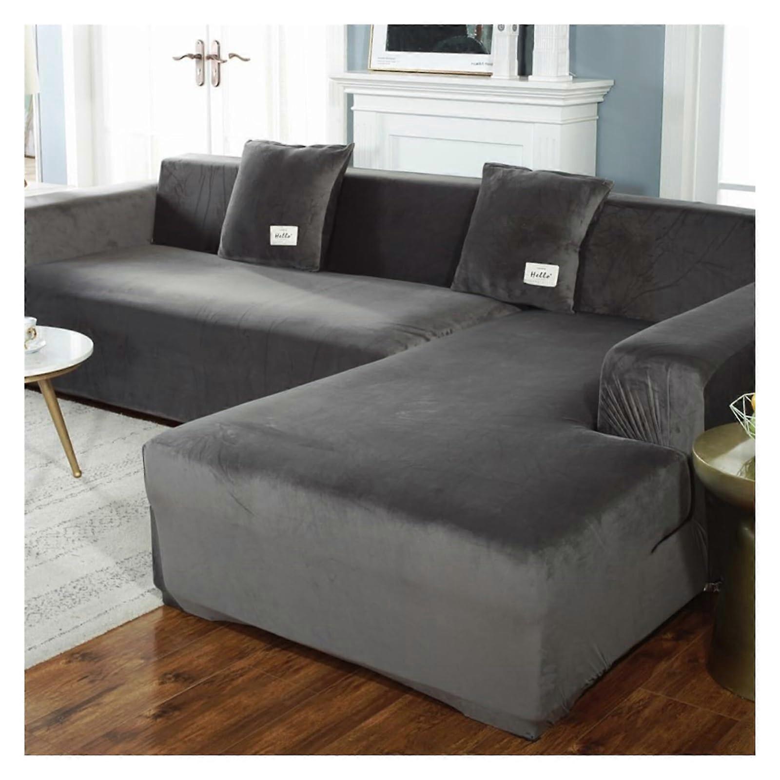 Stretch velvet sofa cover for 2seater, durable protection (Gray)