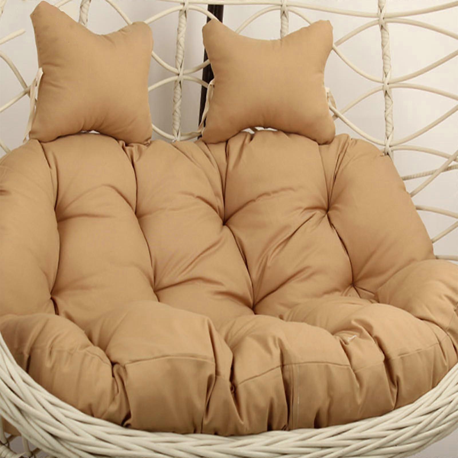Hammock, swing chair cushion with adjustable headrest, washable, thick double padding, for 2seater, outdoor chairs, khaki