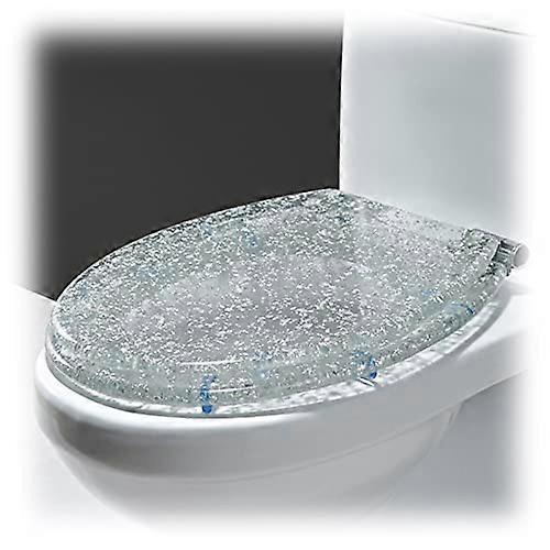 Glittering oval toilet seat with softclose and quickrelease, resin, silvertransparent