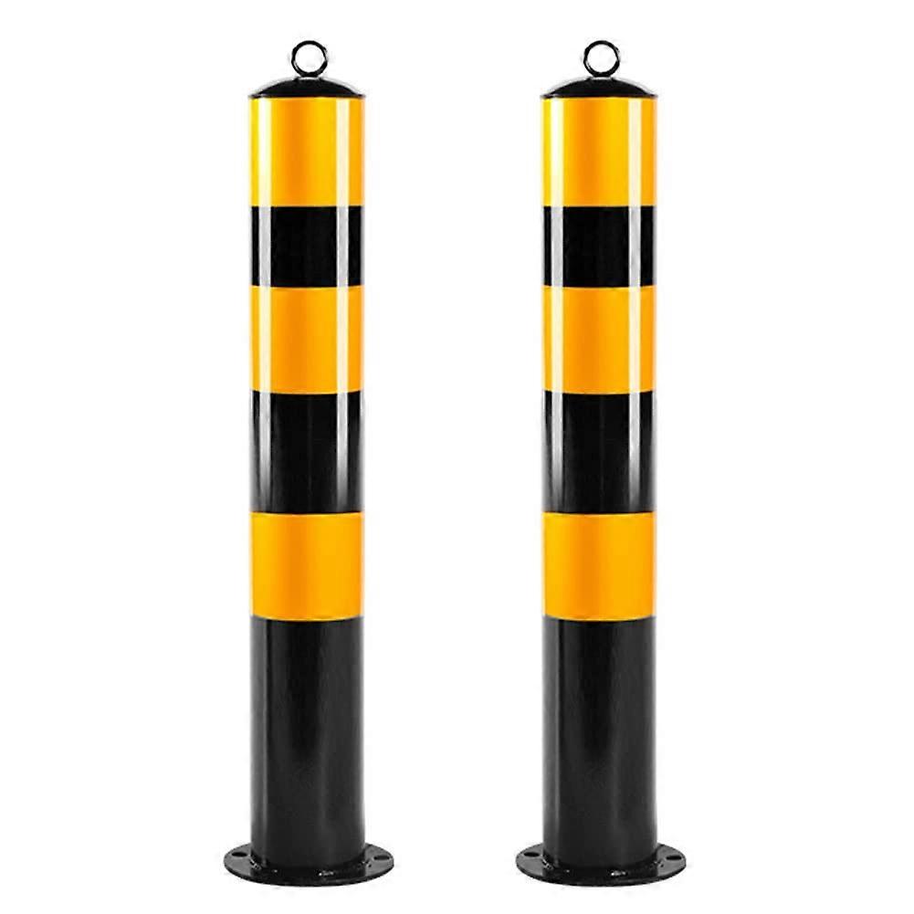 2 fixed parking bollard posts for driveways, with reflective parking barriers. Durable bollard posts for commercial or private use.