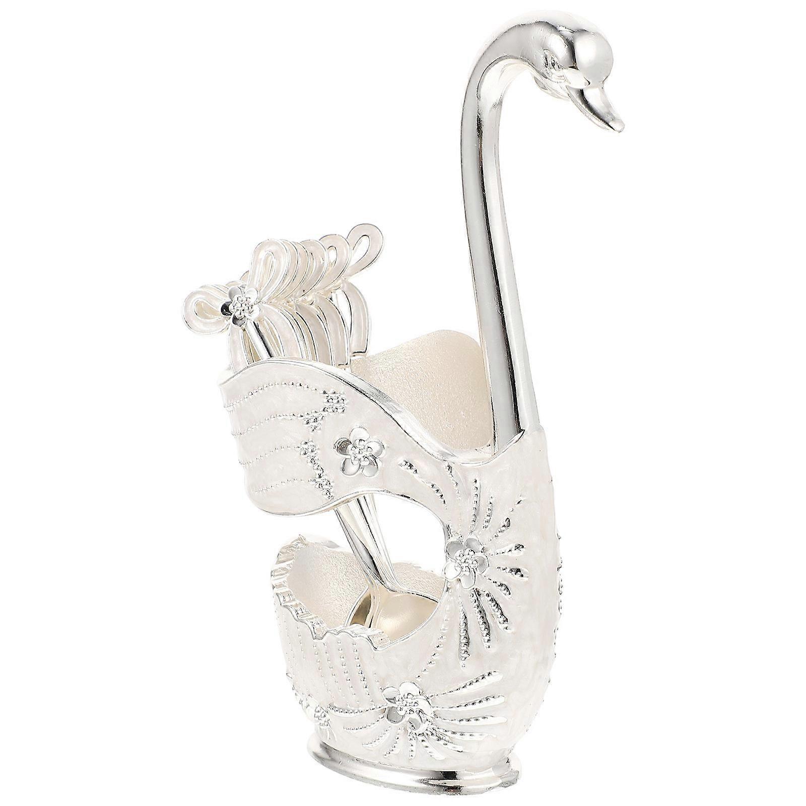 Elegant Metal Dessert Spoons with Swan Base Holder – Smooth, Easy to Clean Design for Coffee, Cake, and Fruit Service