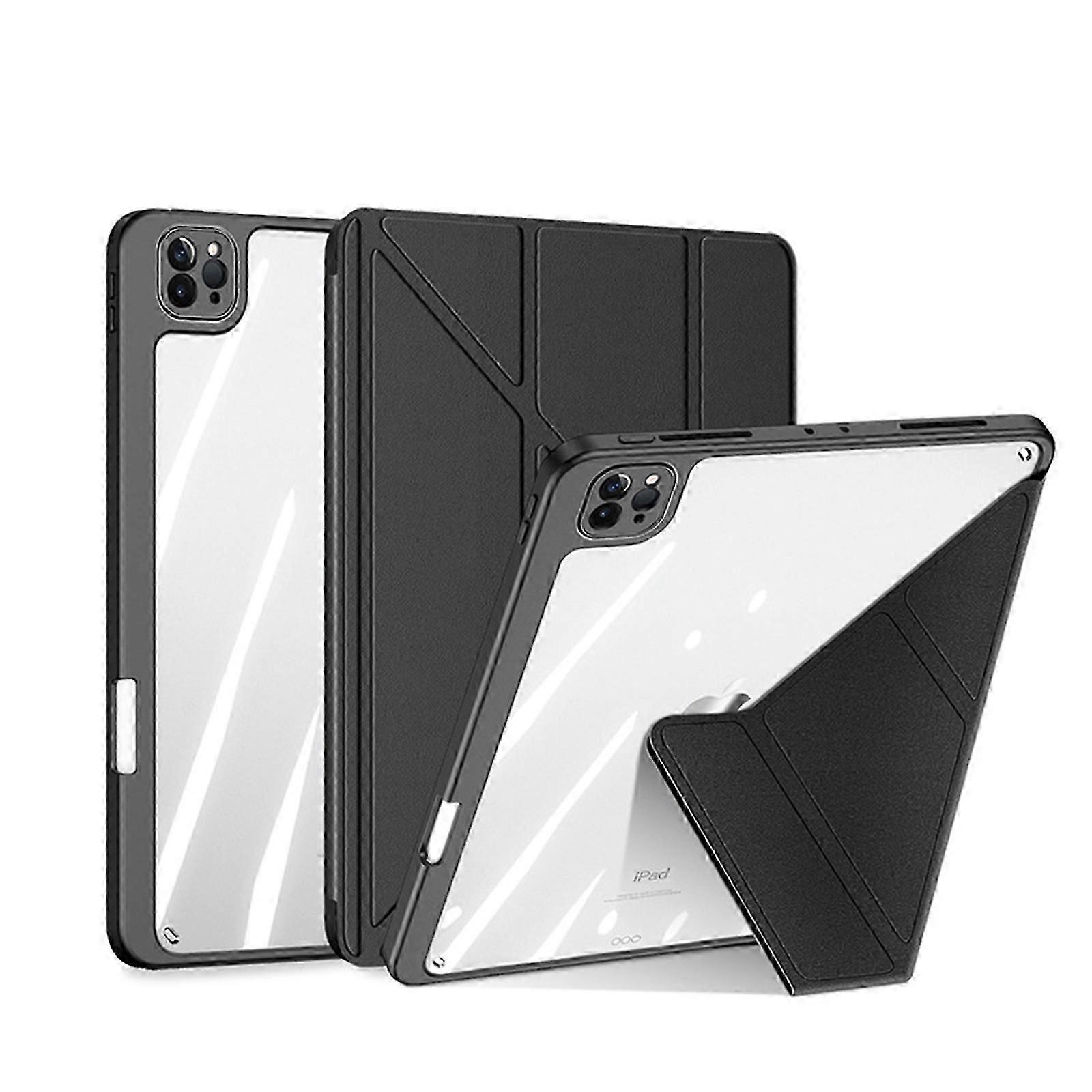 Case for iPad Air 11, Slim Folding Folio Clear Transparent Back Shell with Auto Wake/Sleep & Horizontal/Vertical Stand & Built-in Pencil Holder