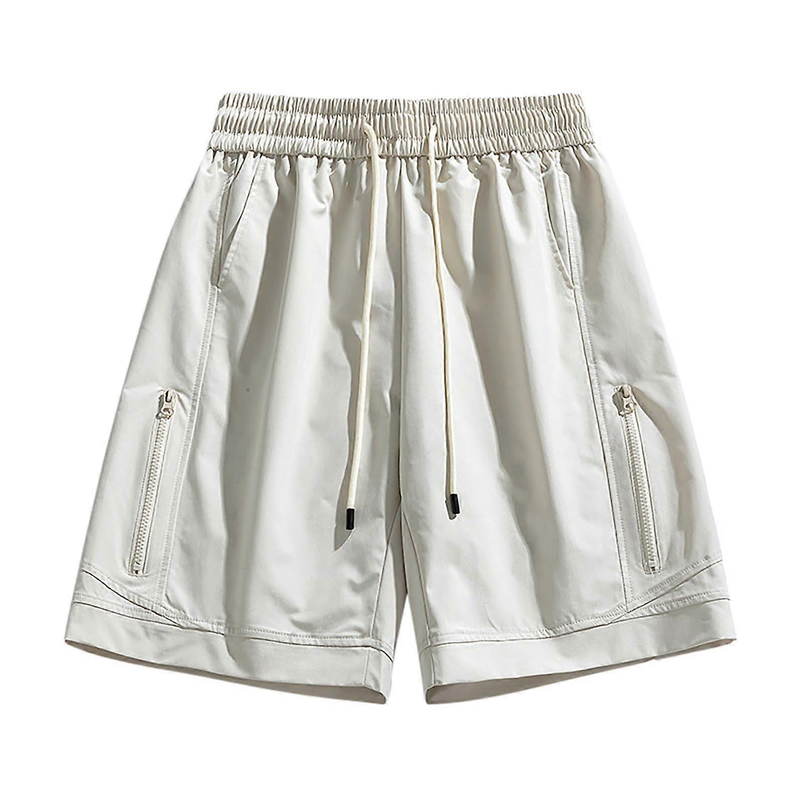 Men's Beach Shorts, solid color, loose fit, sporty workwear, with drawstring, slip beige 3XL