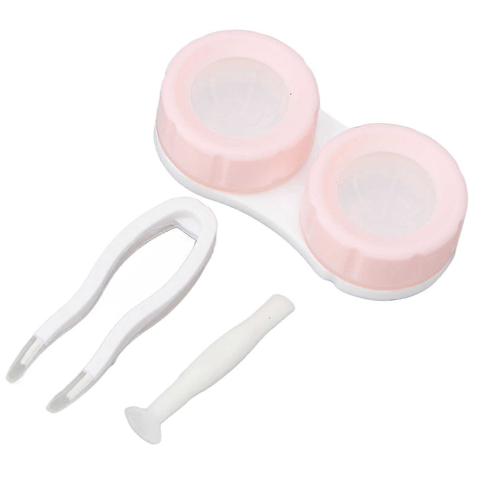 Portable Contact Lens Box Kit Pink Transparent Contact Lens Container With Tweezer