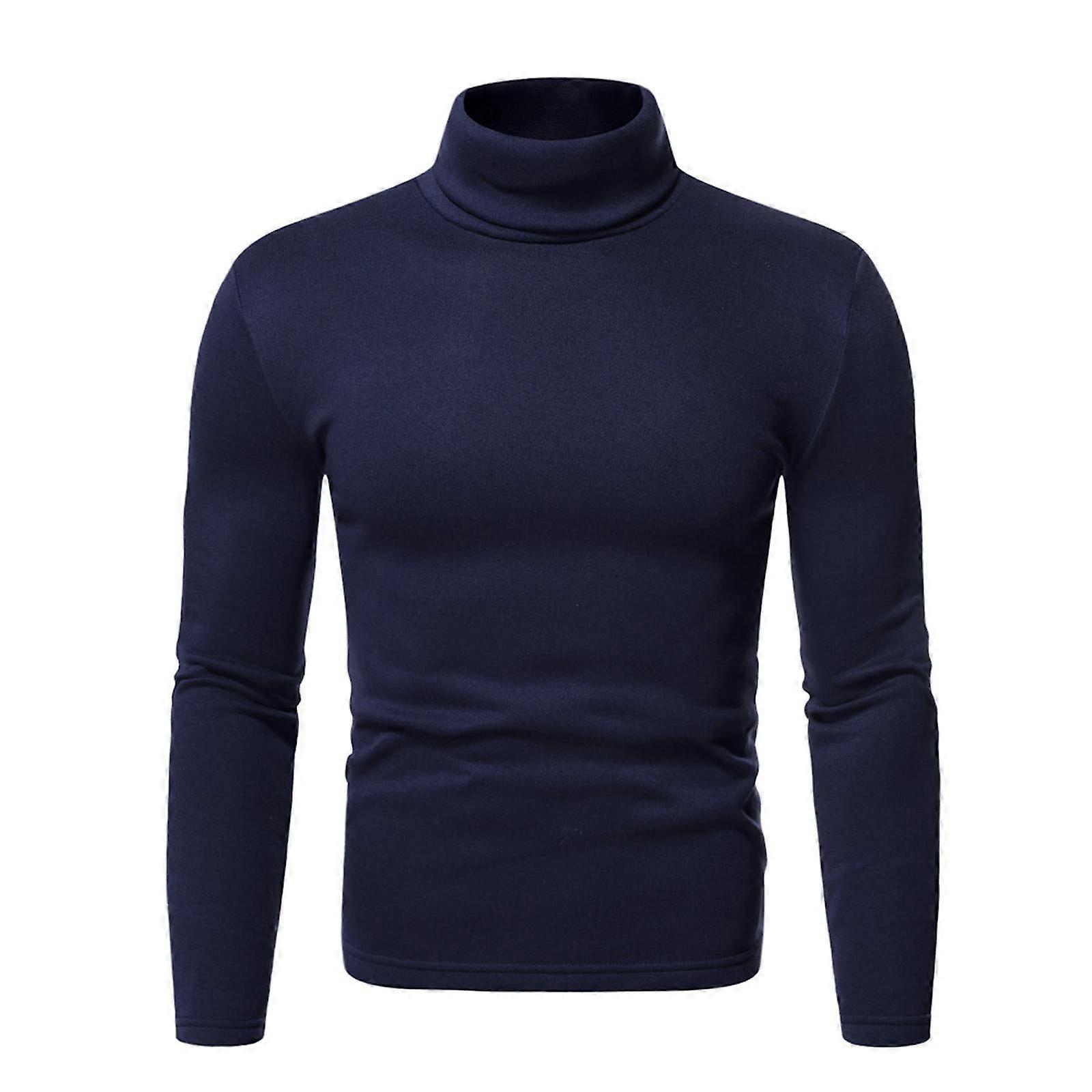 Turtleneck Pullover Men's Slim Fit Long Sleeve Shirt XL Navy