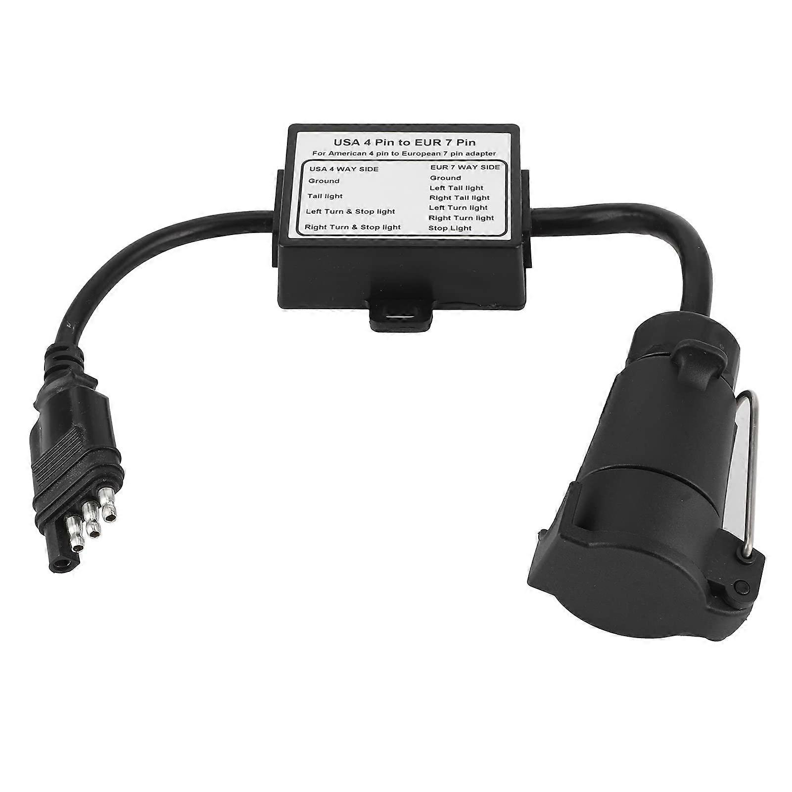 Trailer Connector 4 Pin to 7 Pin Adapter Cable for Trailer Lights, 4-Way Flat to 7-Way Round Compatibility