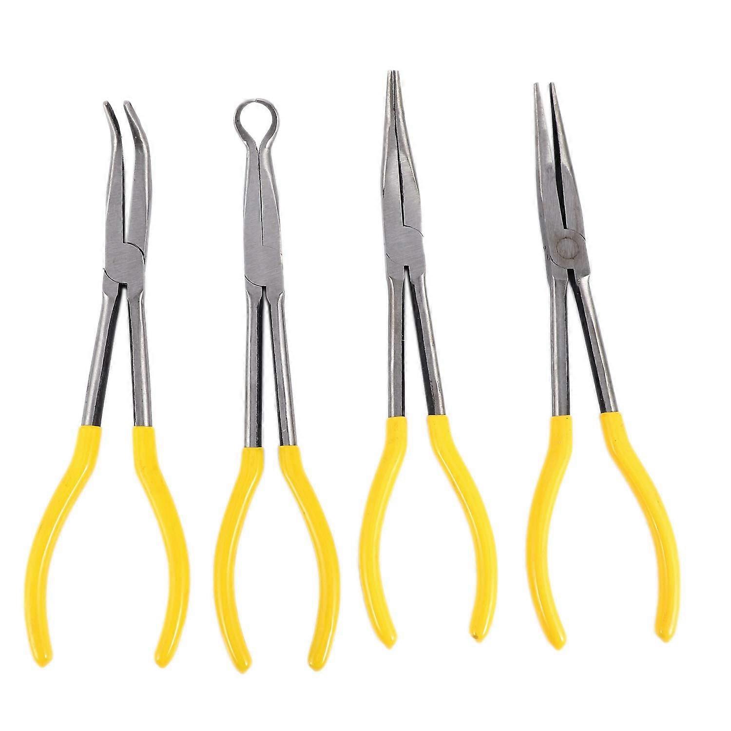 4 Pieces 11 Extra Long Nose Pliers Set Straight Bent Tip Mechanic Equipment Hand Tools Ref: 5375