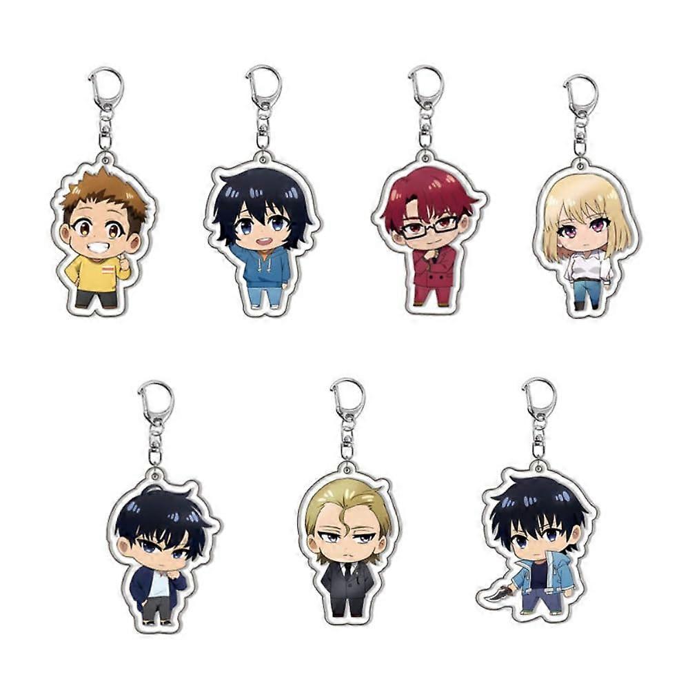 Solo Level Keyring Sung Jin Woo Acrylic Key Pendant Cha HaeIn Chibi Figure Key Ring Bag Decor Accessories 7pcs, multicolored