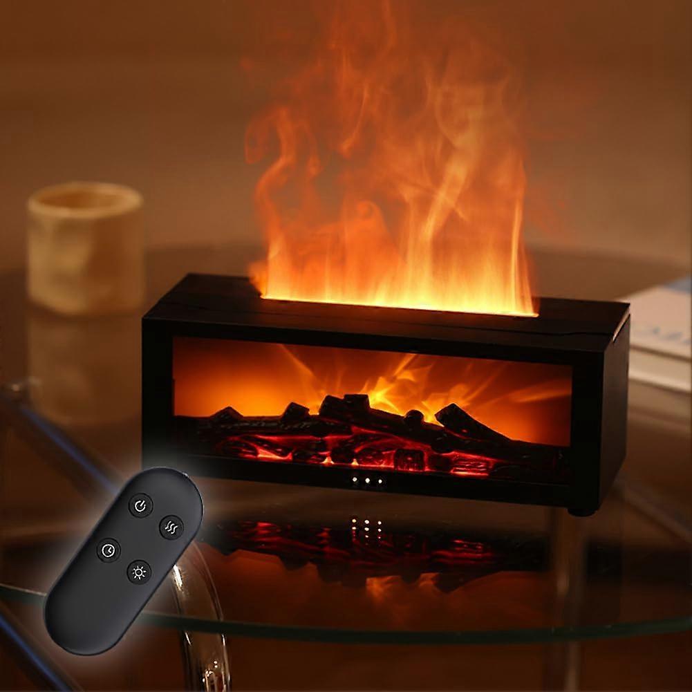 3D Flame Aroma Diffuser with LED Fireplace, Remote-Controlled Humidifier, Low Noise, 7-Color Light, Waterless Auto Shut-Off, Black