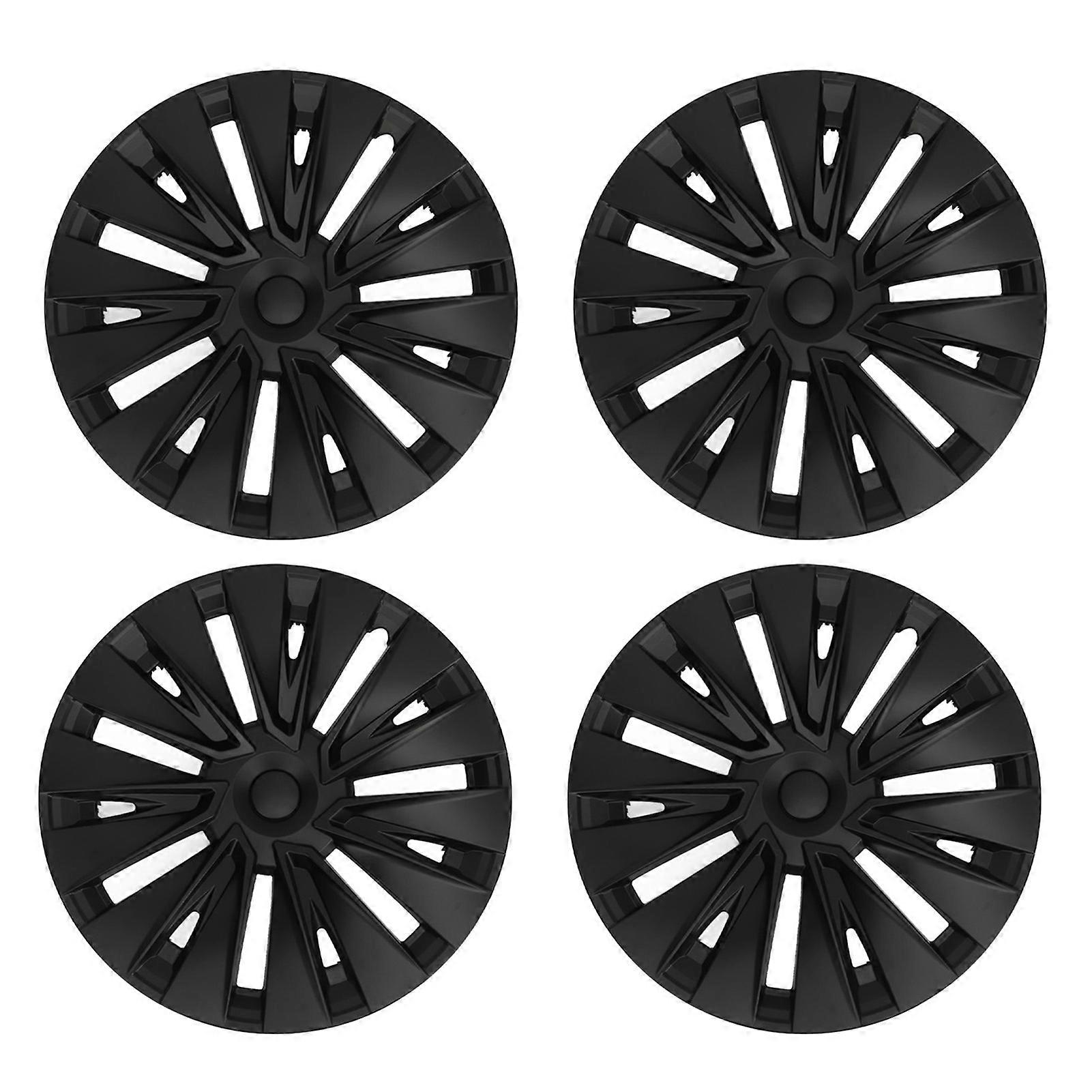 4 Pcs Wheel Hub Cap Matte Black Automobile Wheel Hub Fully Wrap Rim Protector Replacement for Tesla Model Y 19 Inch