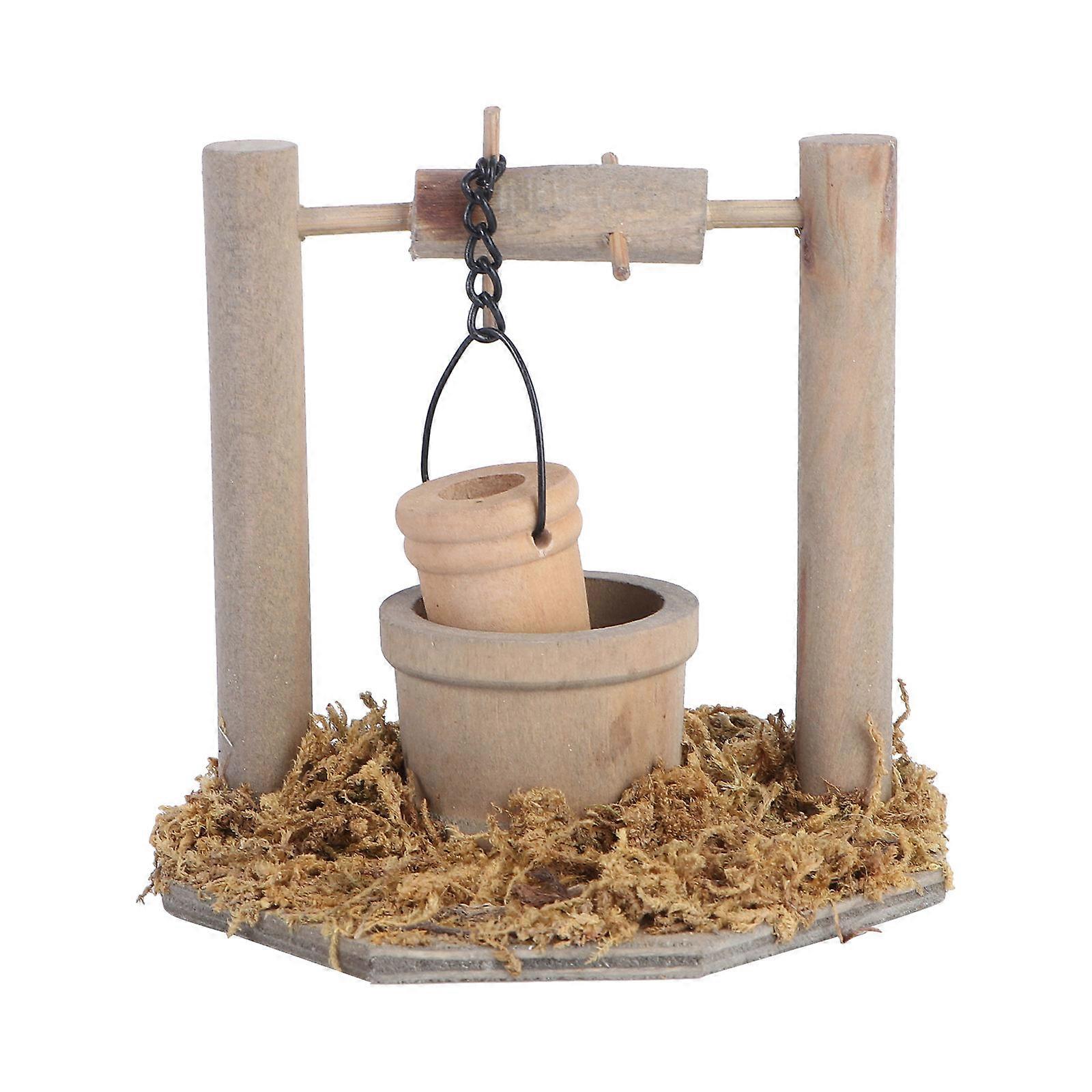 Miniature Water Well Ornament for Decoration in Pastoral Style Composite Material Coffee