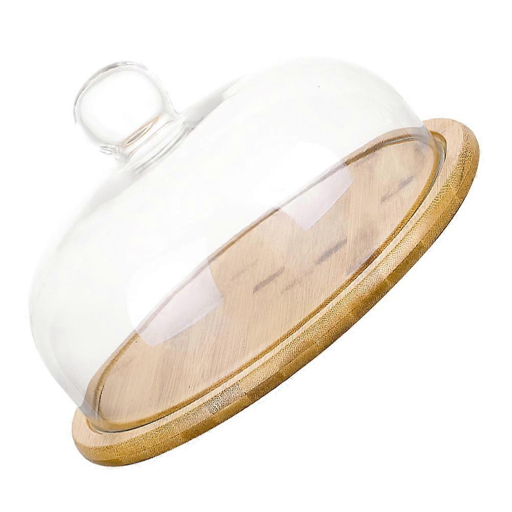 Bamboo Dessert Tray with Glass Cover for Home Use and Safe Assorted Color 1 Pc