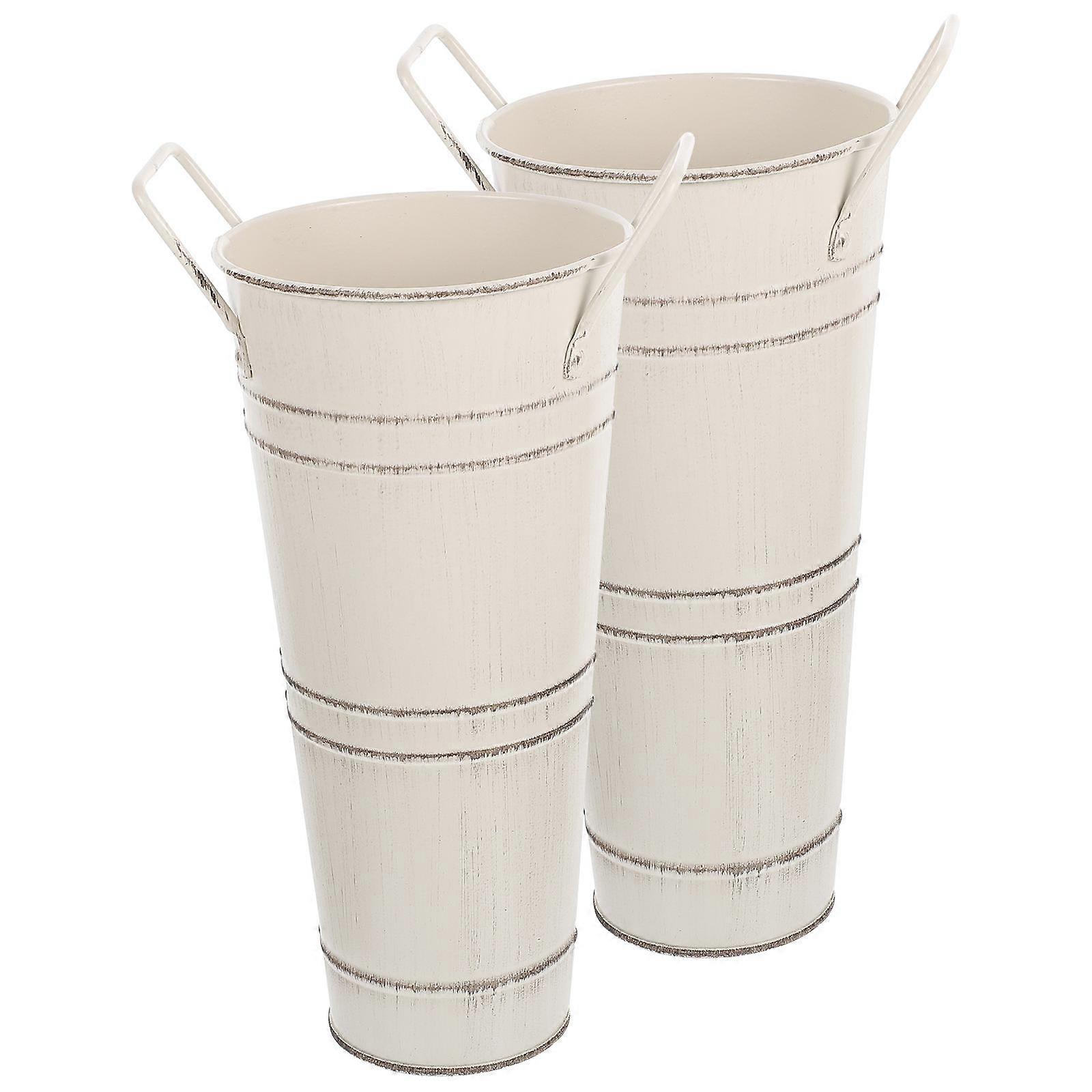 2Pcs Flower Bucket Vase with Handles Vintage Planter Floral Arrangement Rustic Vase