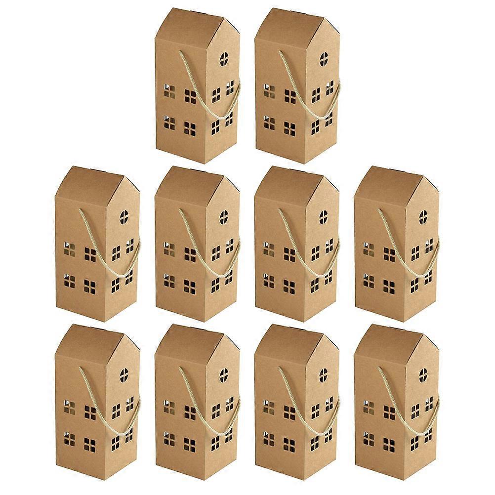 10pcs House Shaped Paper Boxes Handheld Gift Bags Multi function Candy Boxes for Party