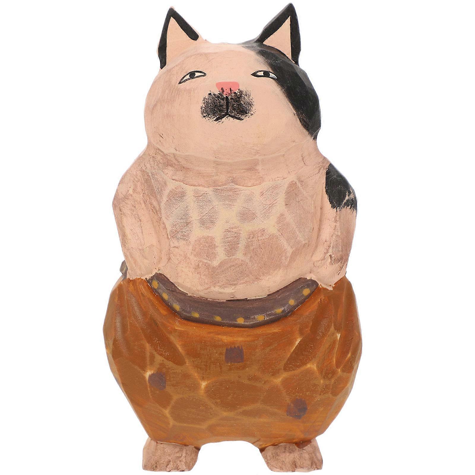 Pink Wooden Cat Statue for Home Decor Small Figurine Rustic Style Pen Storage Rack 4.5 x 3.5 x 6 inches