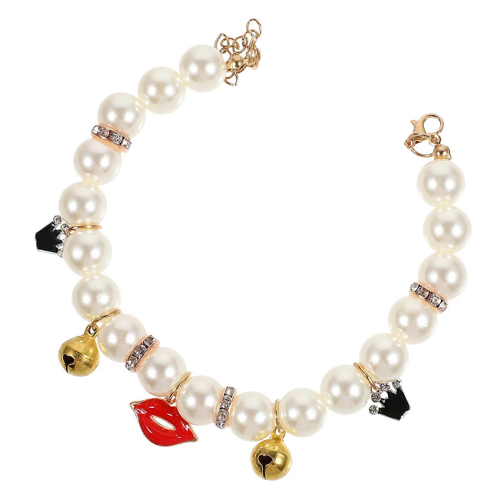 Creative Adjustable Pet Collar with Pearl Chain Design for Dog Cat Neck Decor Metal