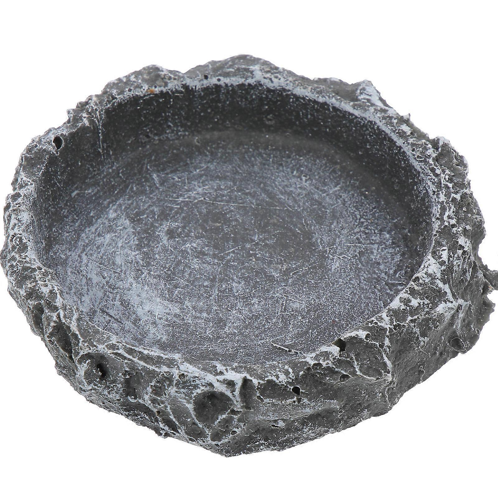 Resin Reptile Feeding Bowl for Pet Use Dark Grey Lifelike 6.5 x 4.5 x 1.5 Inches