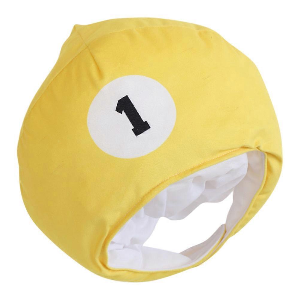 Yellow Billiard Ball Headgear Hat for Party Photo Props Made of Soft Plush and PP Cotton Comfortable Novelty Hat 8.5 Inches