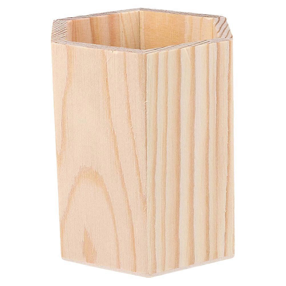 Wooden Pen Holder in Khaki for Storage Use on Desk with Simple Design and Enough Capacity 5.5 Inches