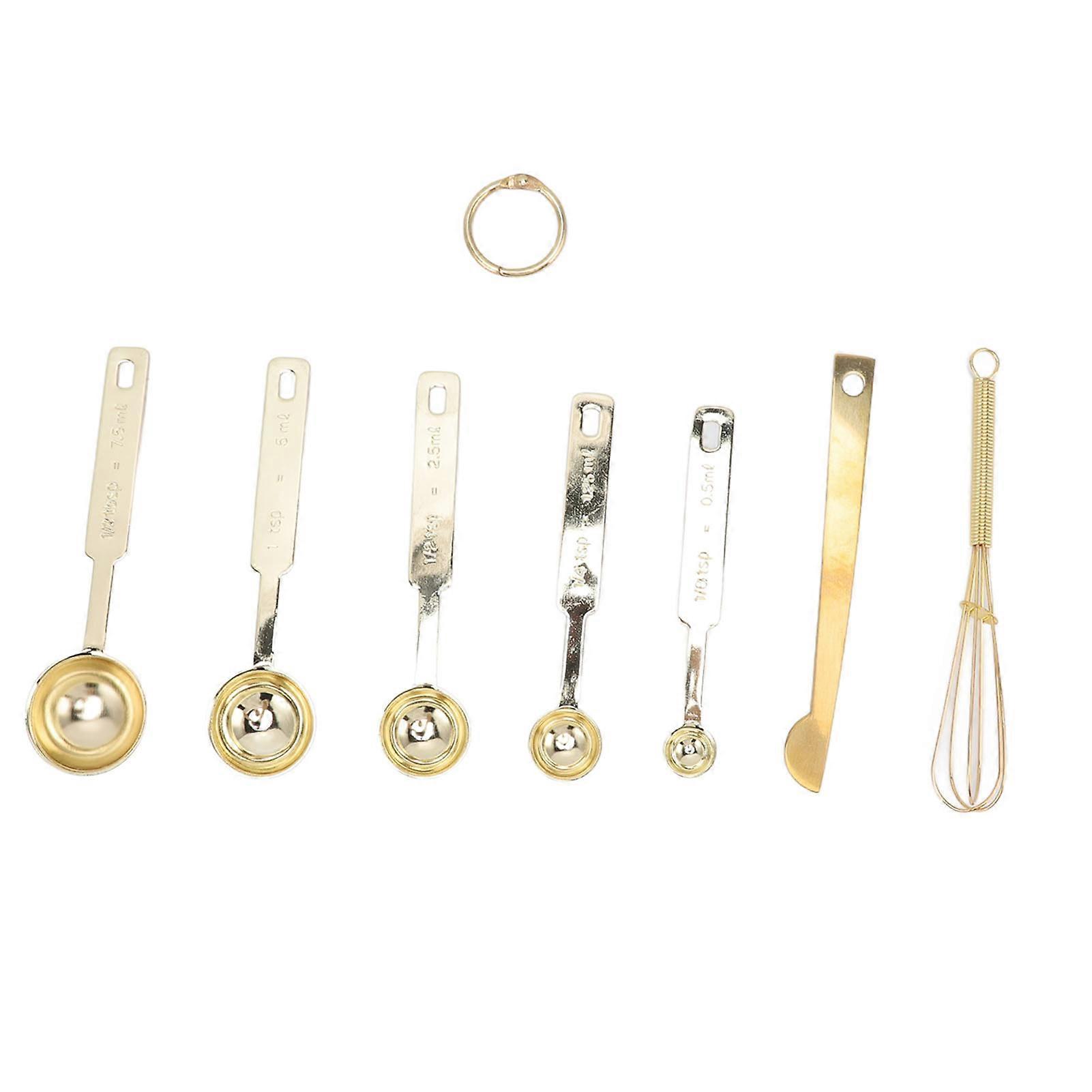 Measuring Spoons 7 in 1 Stainless Steel Stackable Design Multifunction Measuring Spoons Set with Leveler Eggbeater Gold 