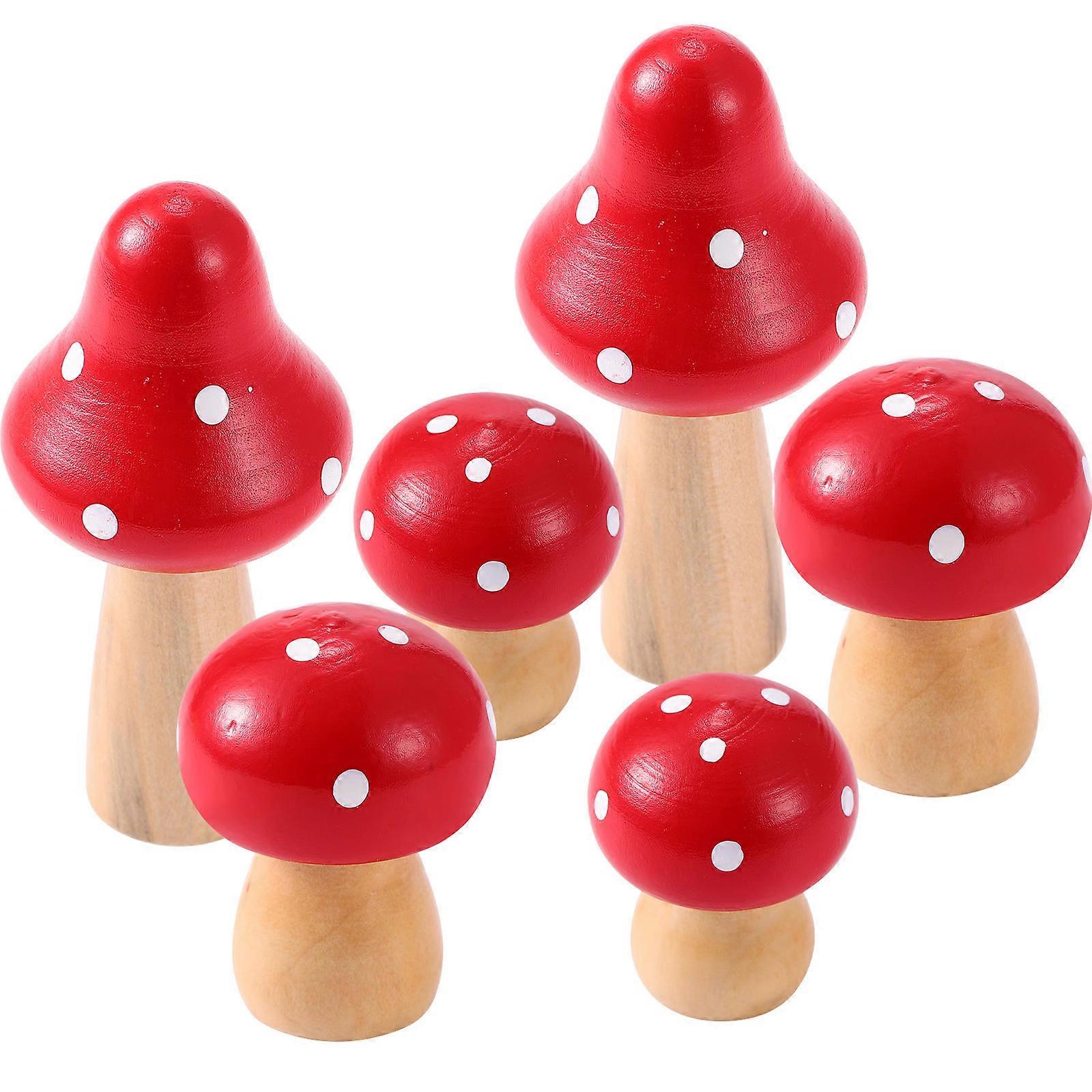 Creative Bonsai Mushroom Design Adornment for Decor in Red Color Made of Synthetic Material 6 Pieces