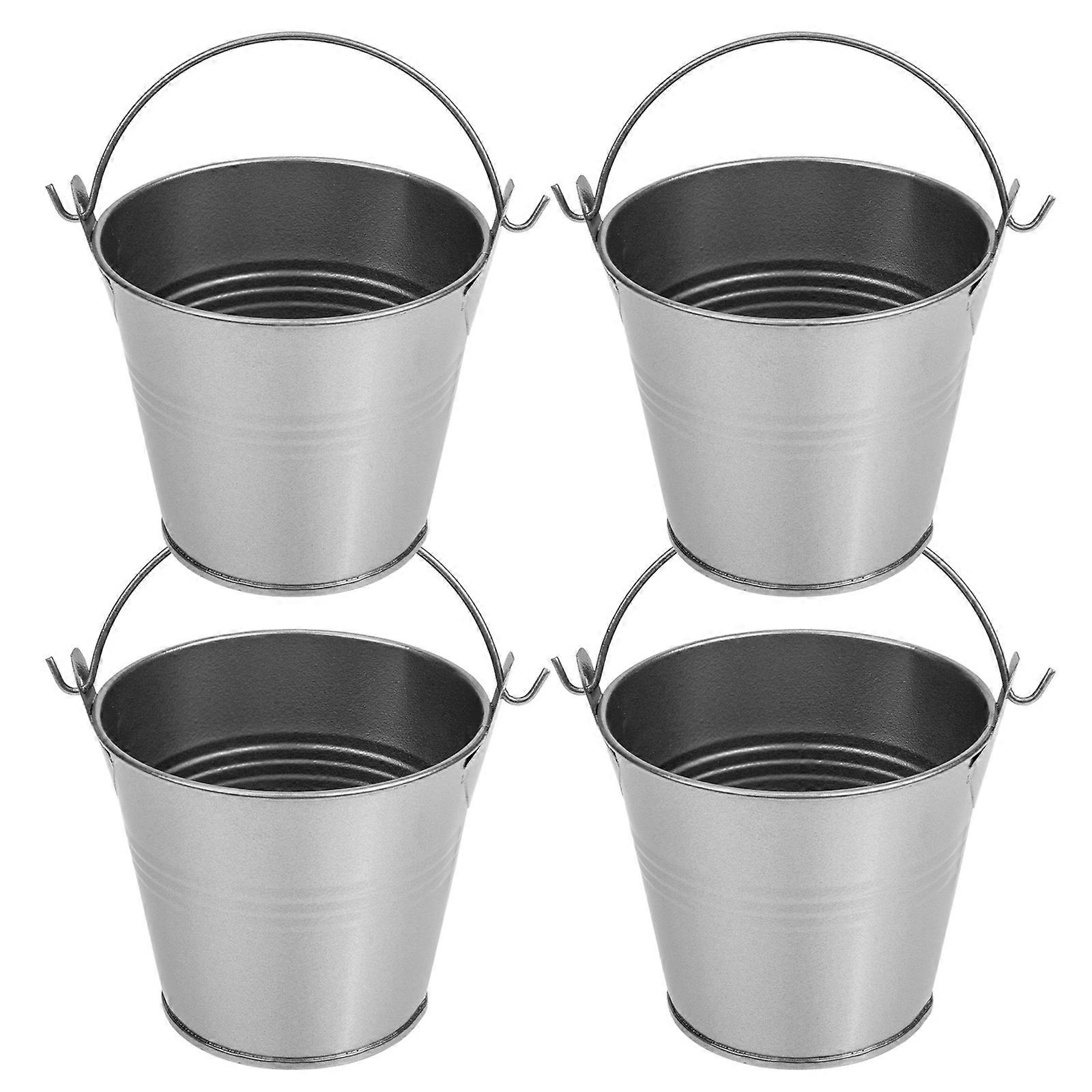 Mini Tin Buckets For Creative Gardening And Home Decor Set Of 4Pcs In Elegant Grey For Friends And Customers