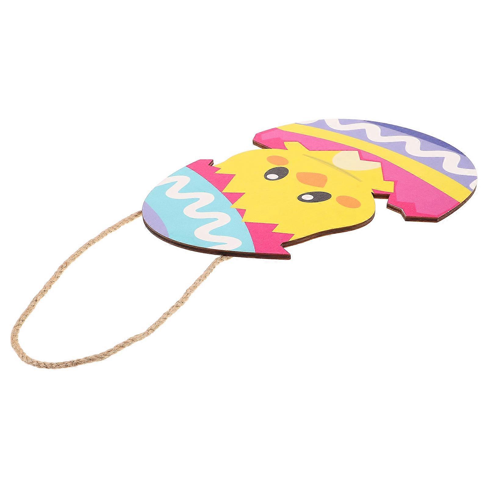 Wooden Easter Door Hanger with Colorful Eggs and Chick Design for Party Decor Multi Colored inches