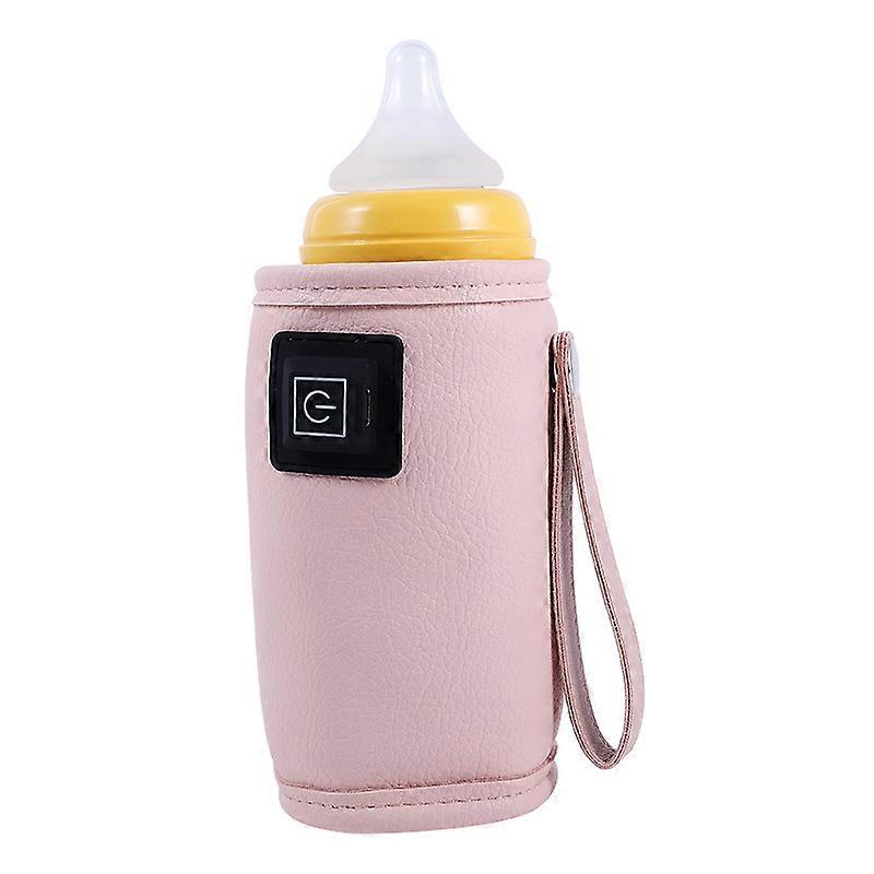 USB Baby Bottle Warmer Three Level Temperature Adjustment Hook and Loop Design Portable Milk Bottle Heater Leather Pink