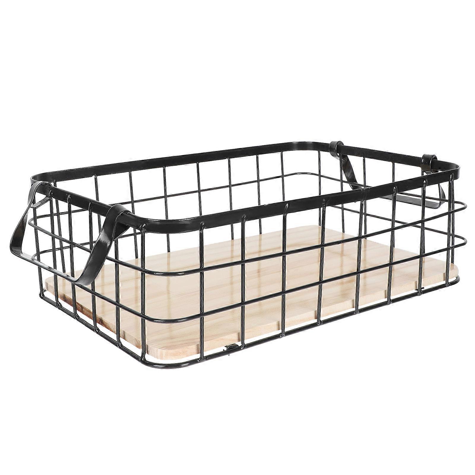 1PC Black Iron Storage Basket with Handle for Household Organization