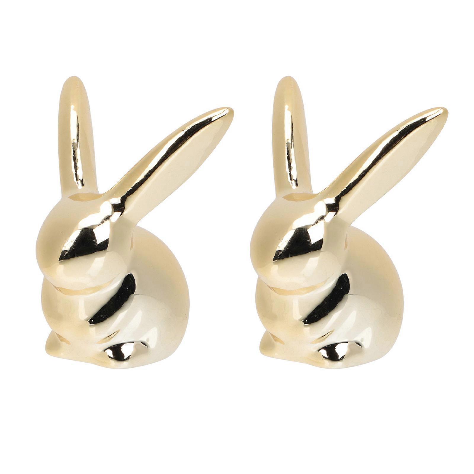 Ceramic Rabbit Ornaments 2Pcs Golden Craftsmanship for Desktop Decor