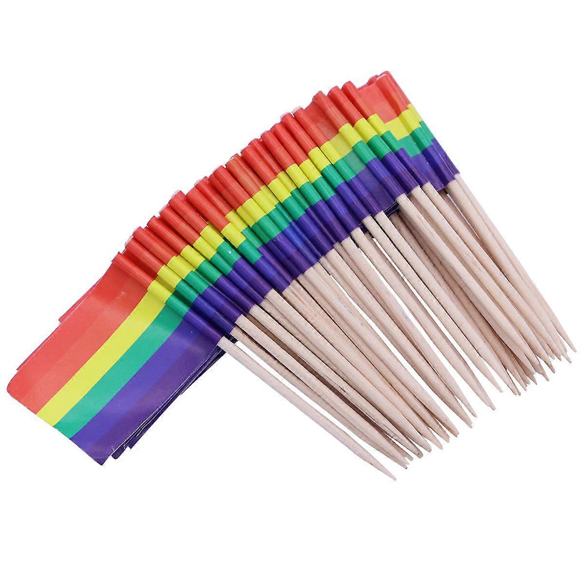 Decorative Rainbow Toothpick Flags Pack Of 100 For Festive Occasions And Racing Theme Appetizer Decoration