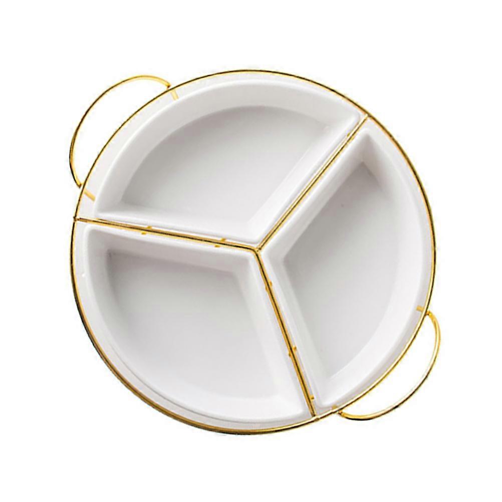 Rectangular Food Storage Tray With Rack For Dining Room Occasions In White Ceramic And Iron 1Pcs