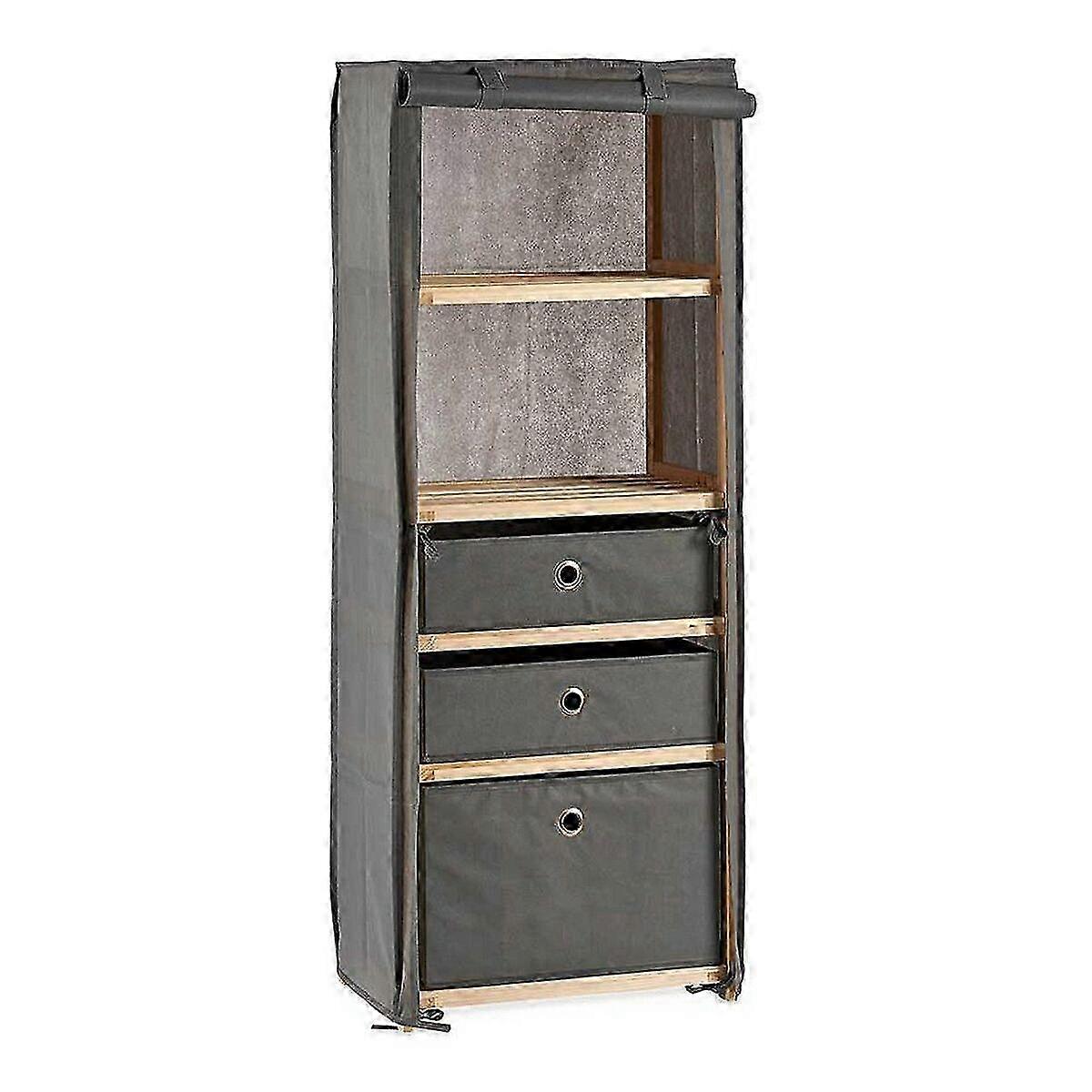 Shelf Kipit Brown Grey Wood Fabric 28 x 113 x 42 cm