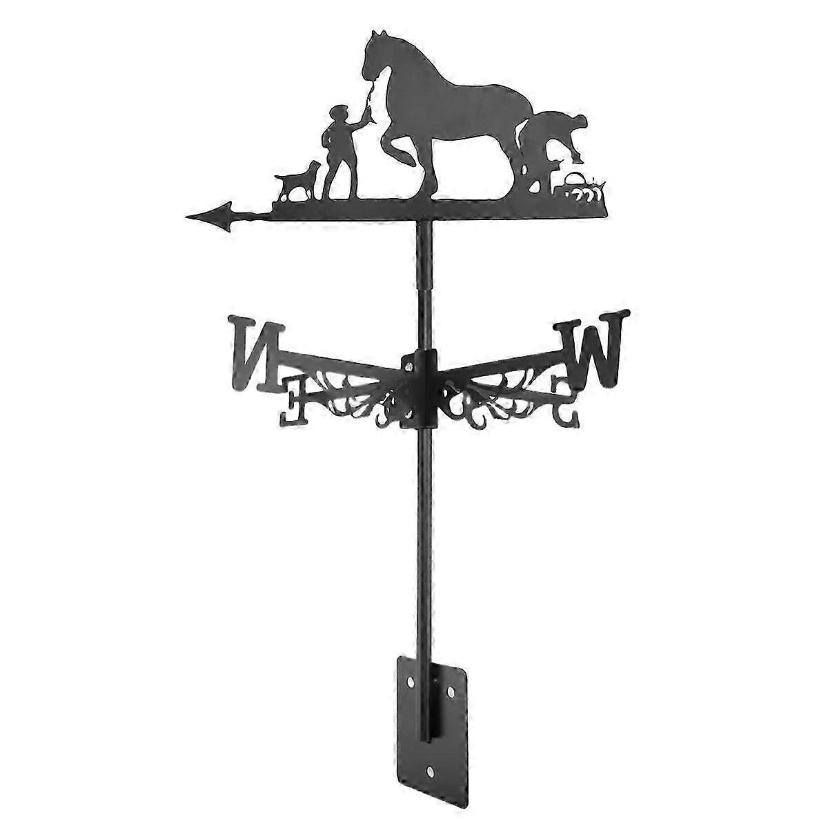 Metal Weathervane Farmer and Horse Mount, Wind Direction Indicator