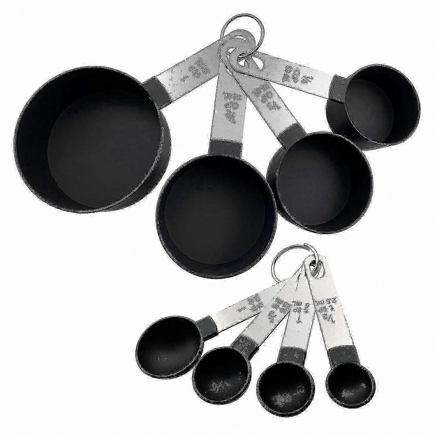 Black 8-Piece Measuring Set for Kitchen, Nested Cups and Spoons for Liquids & Solids