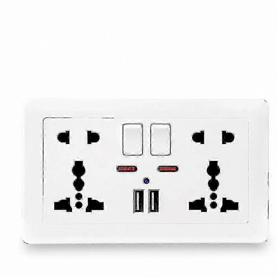 White 5-Hole Universal Power Socket with LED Indicator for Wall Mounting