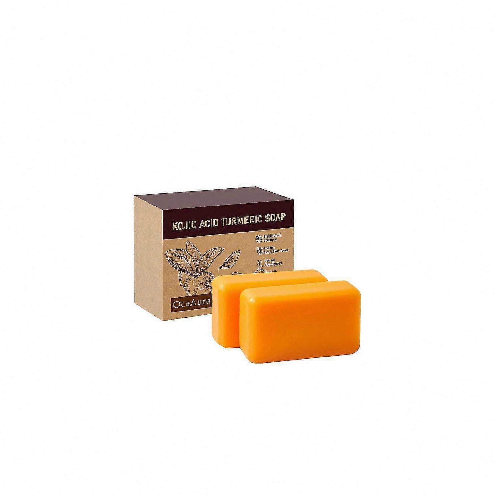 Brightening Soap Bar with Turmeric, Kojic Acid, Collagen, Retinol, Hyaluronic Acid & Shea Butter, 100g x 2 Bars for Dark Spots