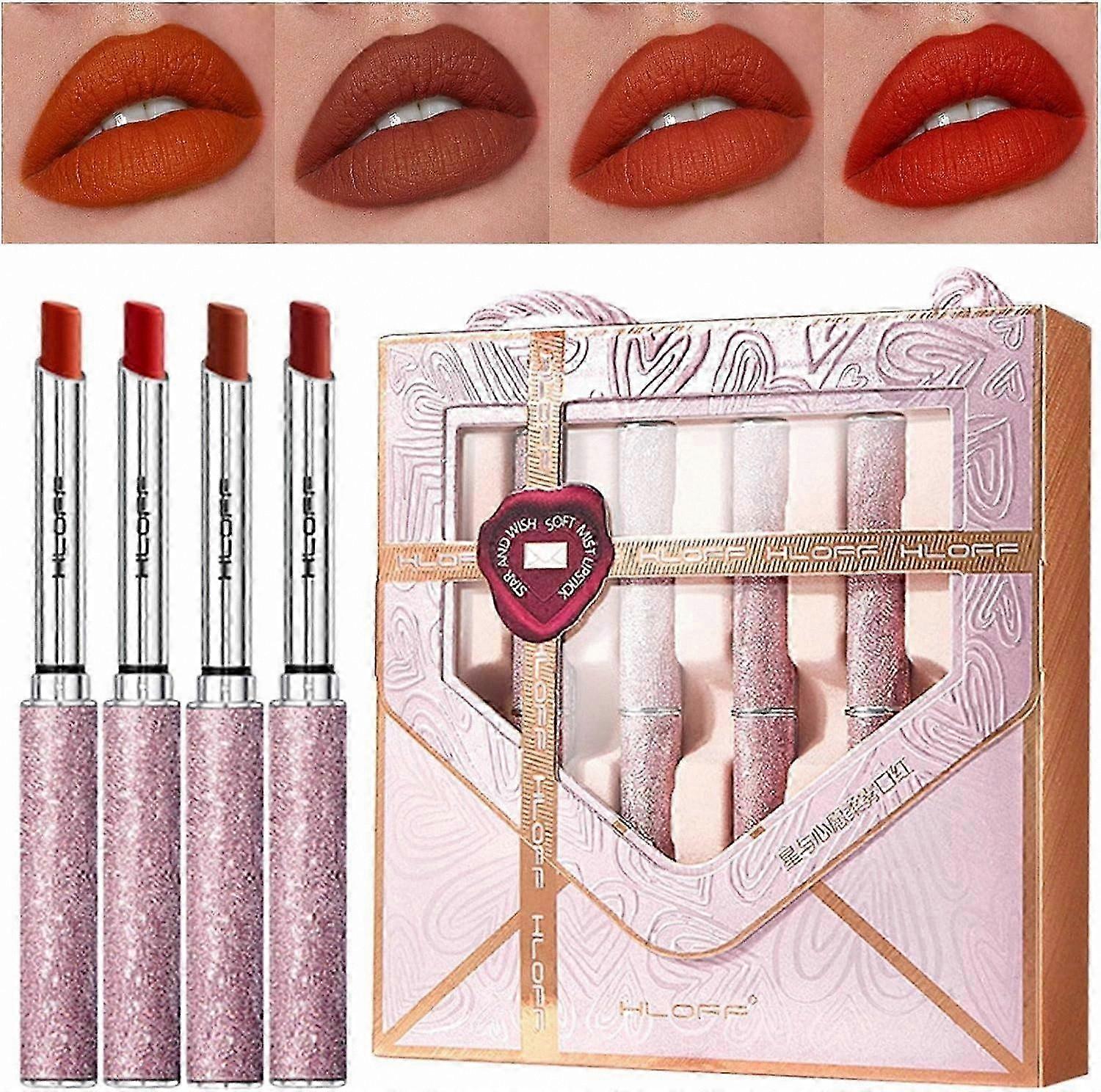 Velvet Matte Lipstick Set - 4 Waterproof Shades, Richly Pigmented, Long-Wear, Non-Sticky Formula, Ruby Red Included