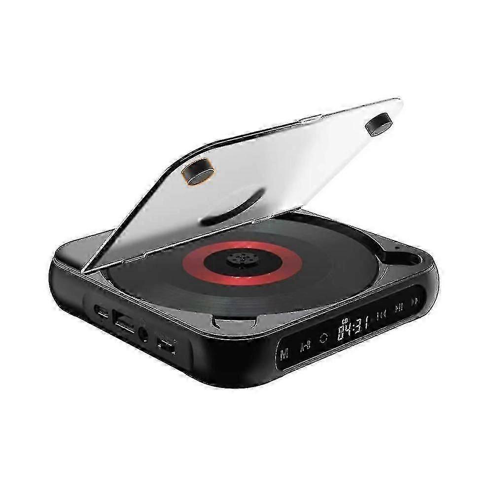 Portable Cd Player Bluetooth Speaker,led Screen, Stereo Player, Wall Mountable Cd Music Player With Fm Radio-black