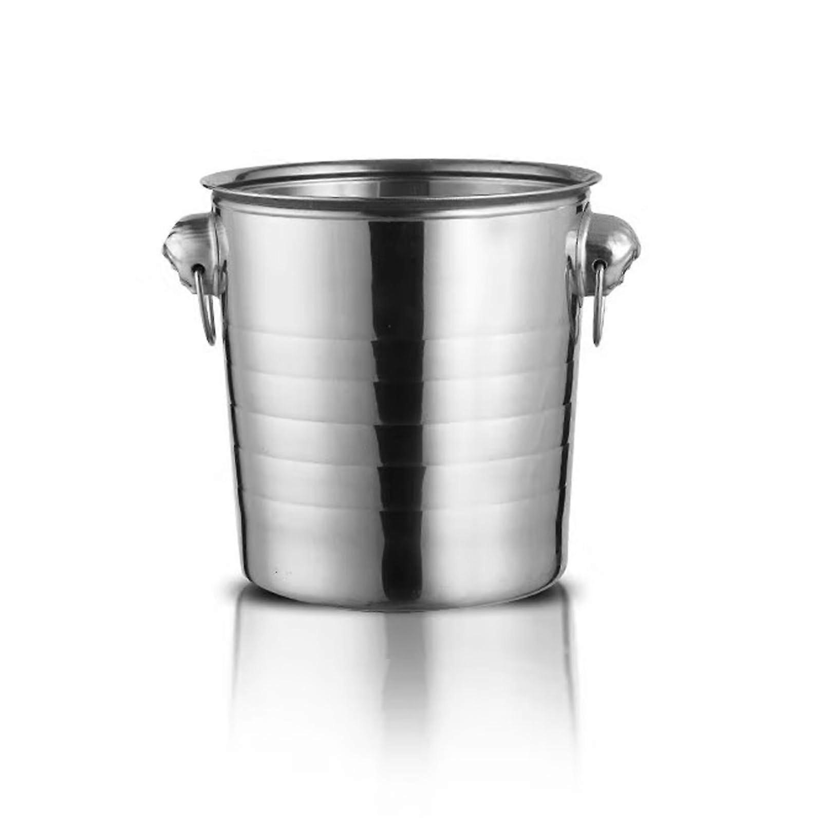 Stainless Steel Ice Bucket With Ring Handle Thickened 3L Ice Cube Bucket For Commercial Bar Champagne Cocktail Wine Beer