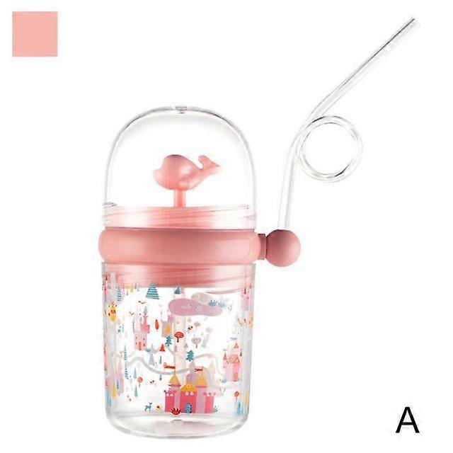 Cute Cartoon Pattern Sippy Cup Portable Children's Waterproof Cup(Cherry Pink)
