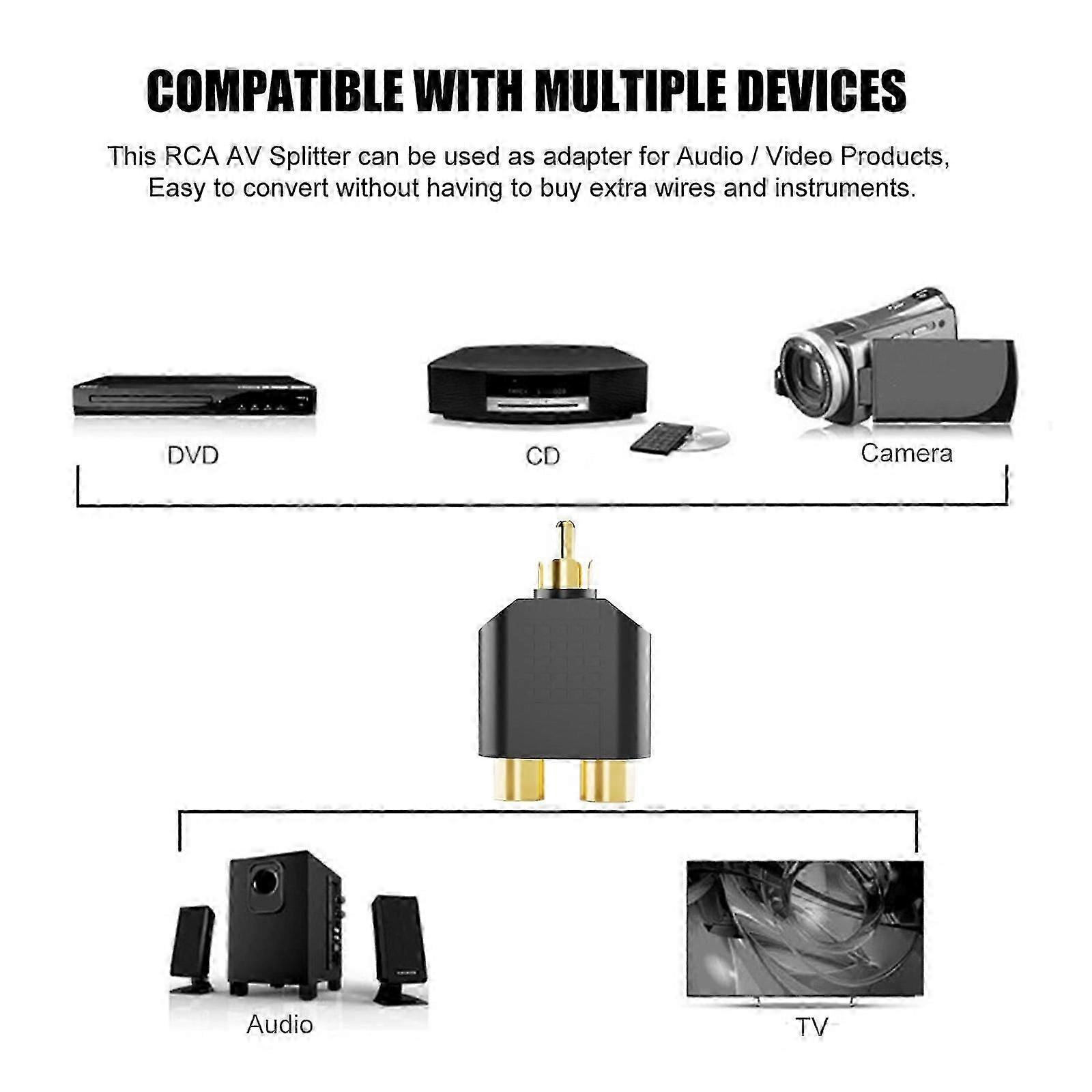 RCAs Splitter Pack of 6 1 Male to 2 Female Splitter Adapters for Sound Video Equipment