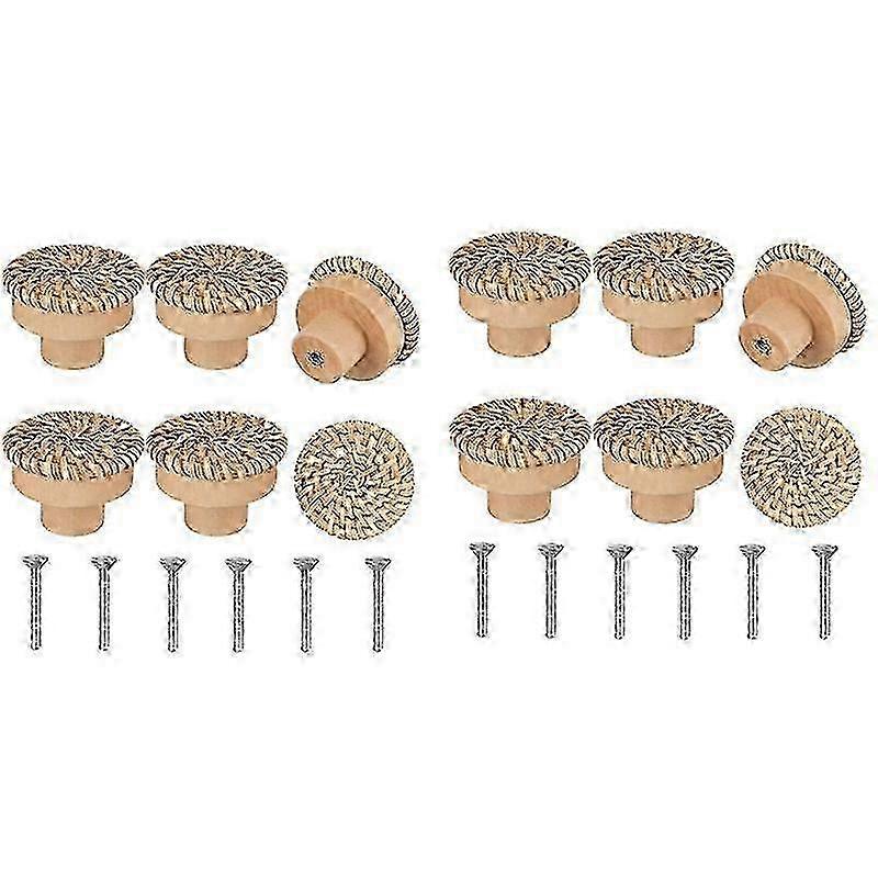Boho Rattan Dresser Knobs Round Wooden Drawer Knobs Handmade Wicker Woven and Screws for Boho Furni 2025