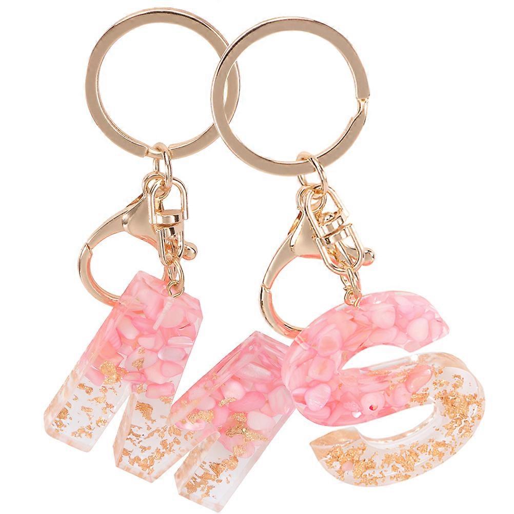 Resin Letter Keychain Set for Decor with 6Pcs Pink Key Rings and Ornaments