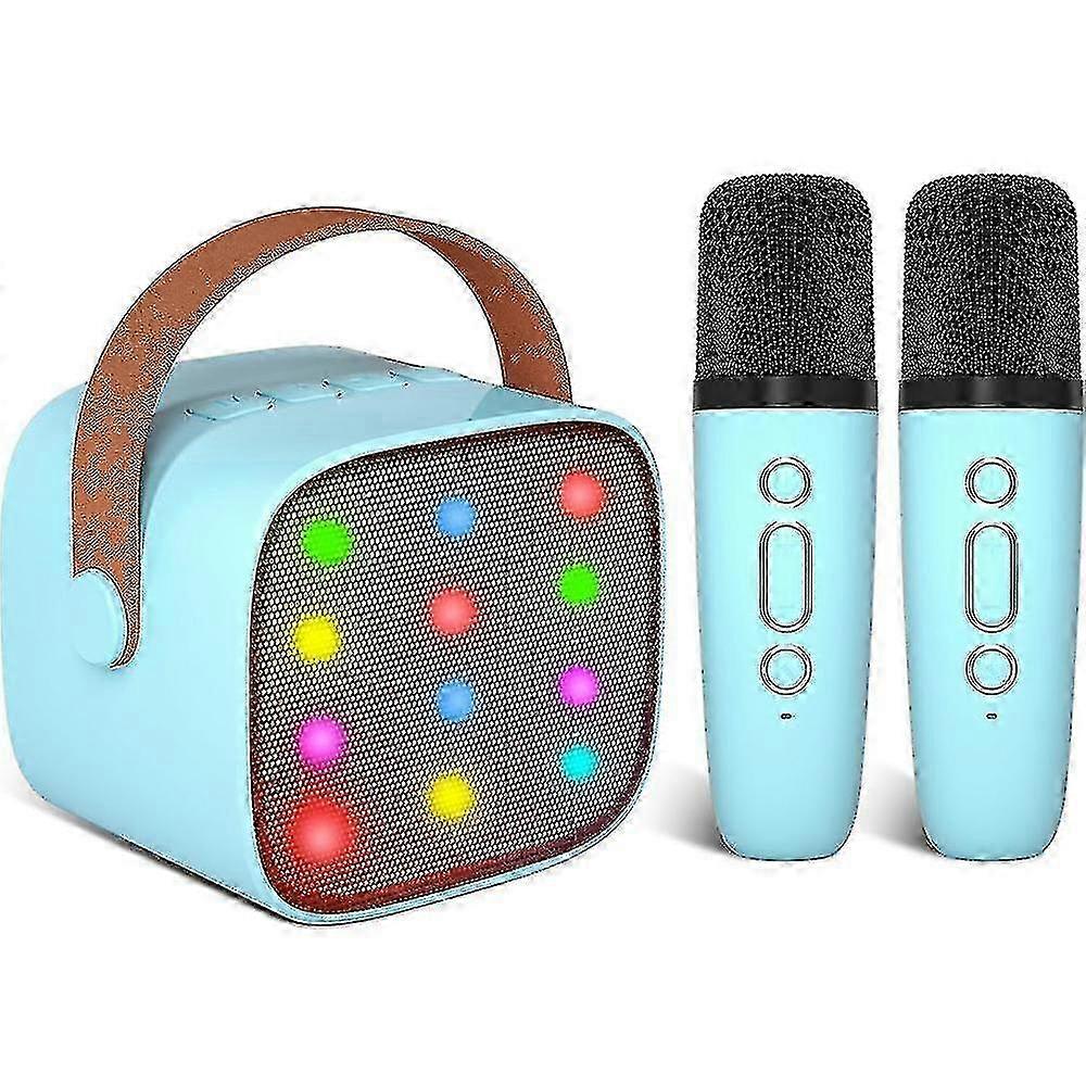 Karaoke Machine for Kids with 2 Wireless Microphone Bluetooth Portable Voice Changing Effects LED Lights