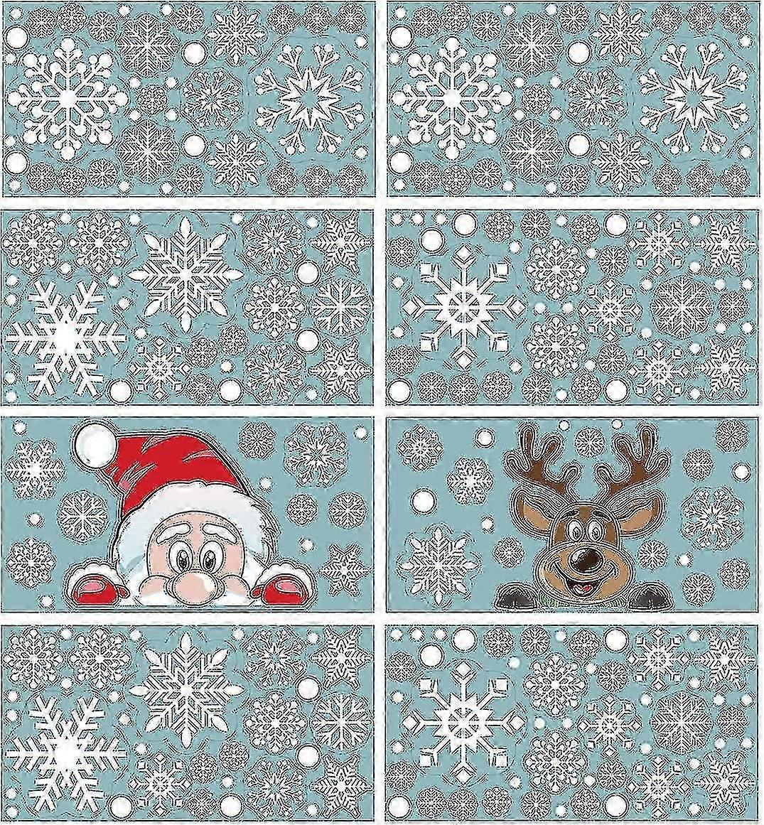 300 件 8 张圣诞雪花窗贴纸玻璃，圣诞贴花装饰假日雪花圣诞老人 Reindee